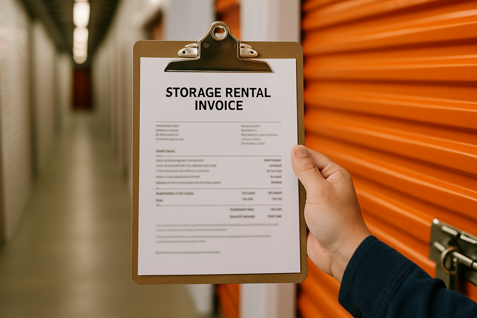 Emptying a Storage Unit You've Paid On for Years: How the Cleanout Works 1 Person holding a storage rental invoice in front of a padlocked storage unit door